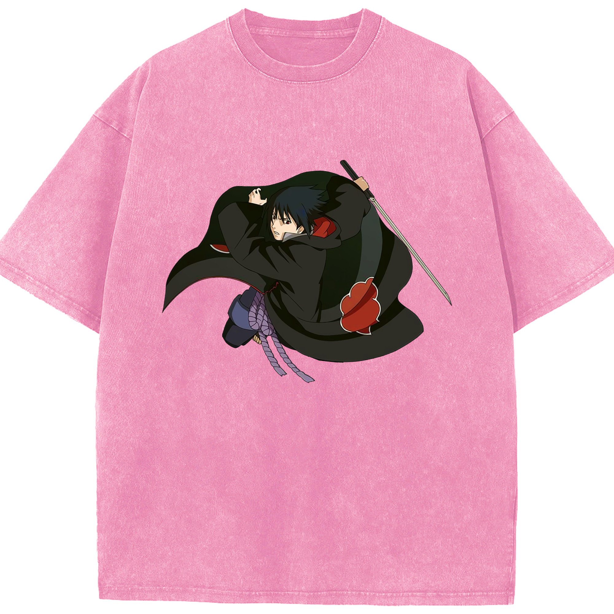 （画像用） NARUTO -ナルト- うちは サスケ Uchiha Sasuke 綿100% ヴィンテージ風 半袖Tシャツ（フロントプリント）